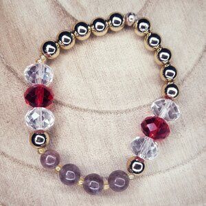 Strawberry quartz gemstone beaded bracelet with accent beads